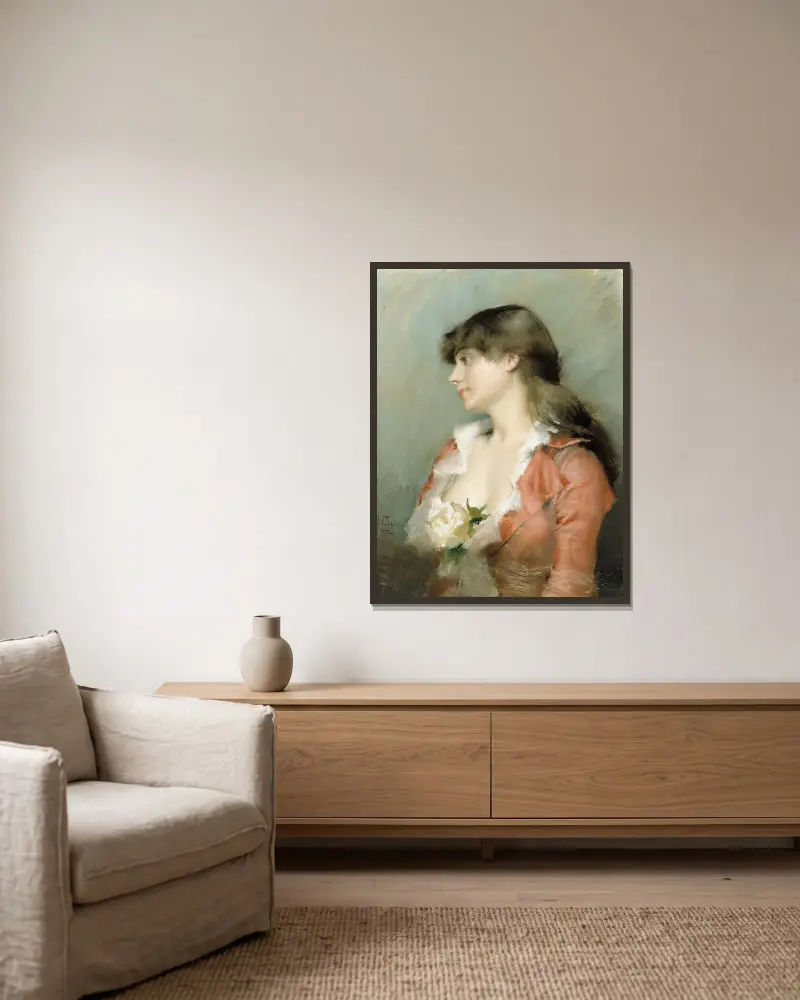 Profile Of A Young Woman av Albert Edelfelt inramad på en vägg