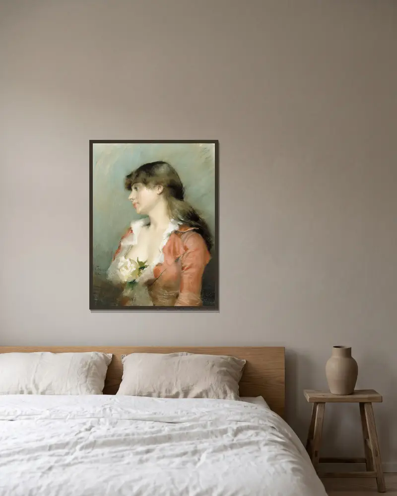 Profile Of A Young Woman av Albert Edelfelt inramad på en vägg