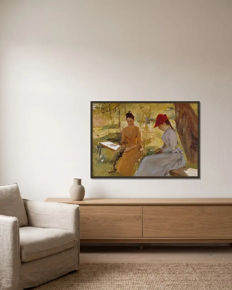 The Artist’s Sisters Annie and Berta Binding Garlands, Albert Edelfelt w ramie na ścianie