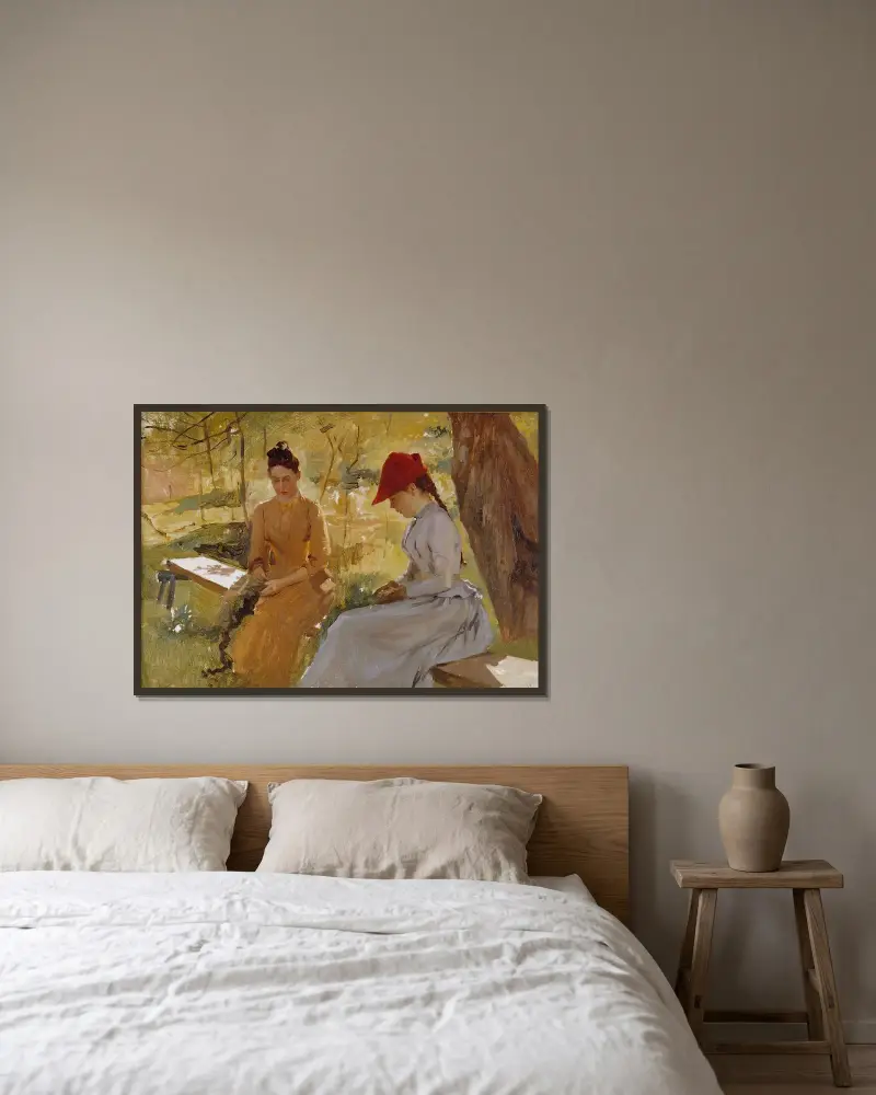 The Artist’s Sisters Annie and Berta Binding Garlands, Albert Edelfelt w ramie na ścianie