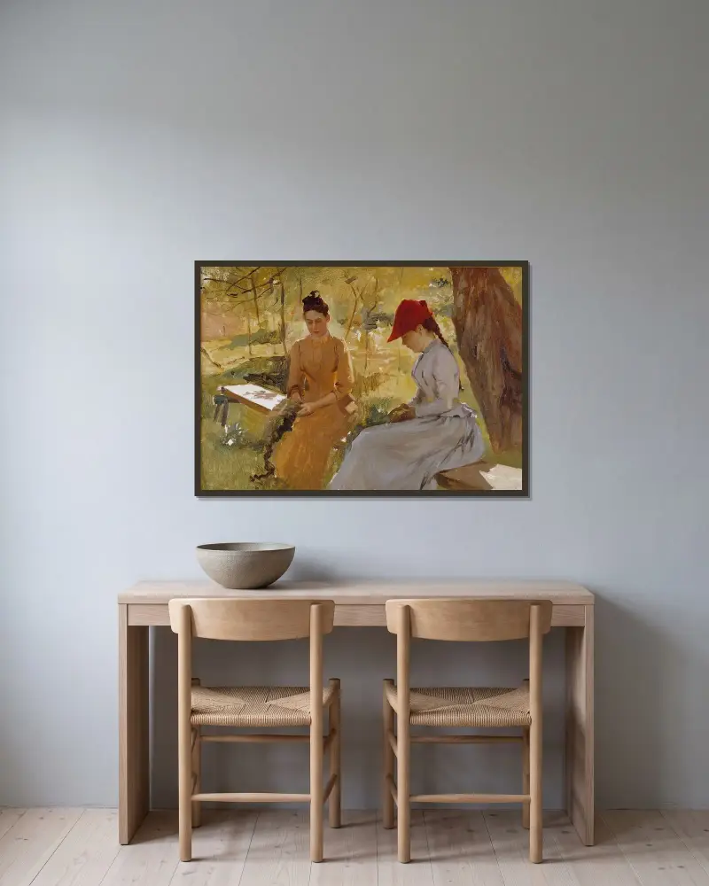The Artist’s Sisters Annie and Berta Binding Garlands, Albert Edelfelt w ramie na ścianie
