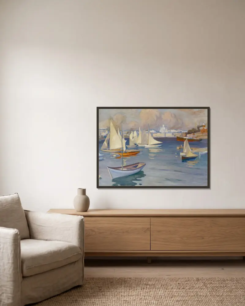 The Nyländska Jaktklubben Harbour in Helsinki, Albert Edelfelt w ramie na ścianie