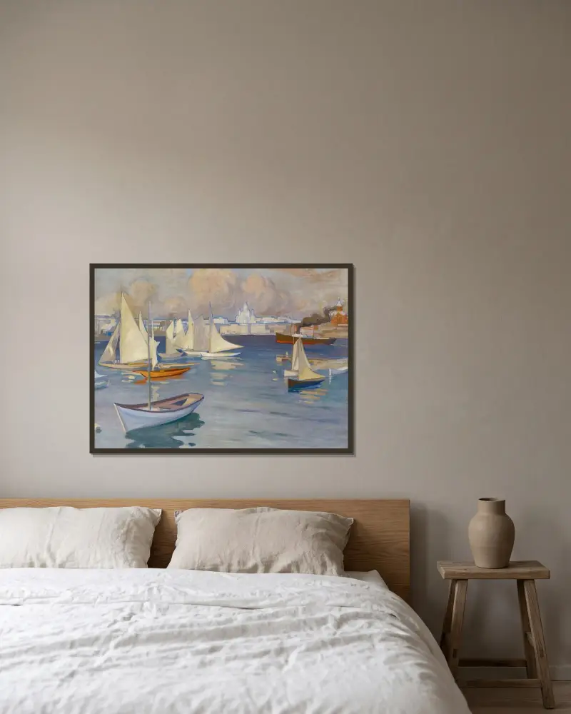 The Nyländska Jaktklubben Harbour in Helsinki, Albert Edelfelt w ramie na ścianie