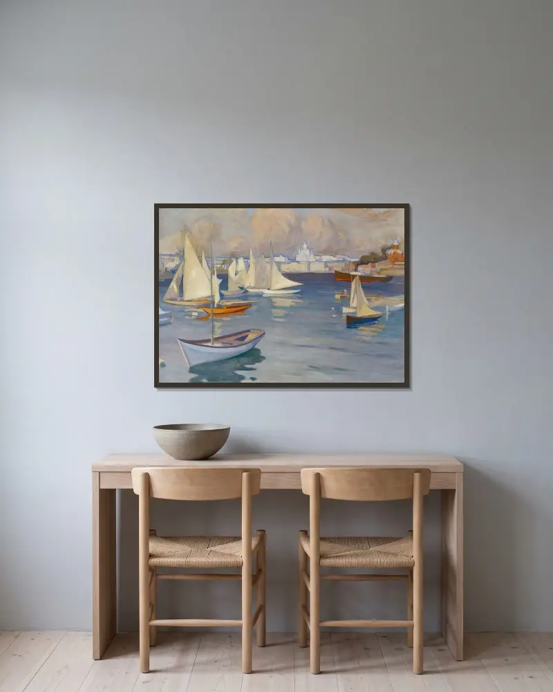 The Nyländska Jaktklubben Harbour in Helsinki, Albert Edelfelt w ramie na ścianie