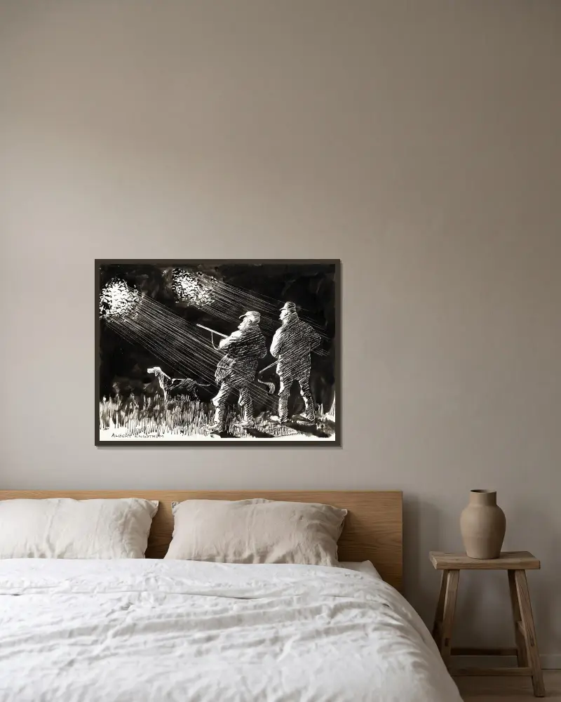 Hunting Life av Albert Engström inramad på en vägg