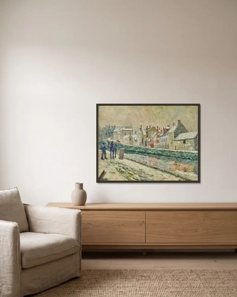 Le village de Moret-sur-Loing sous la neige av Albert Gleizes inramad på en vägg