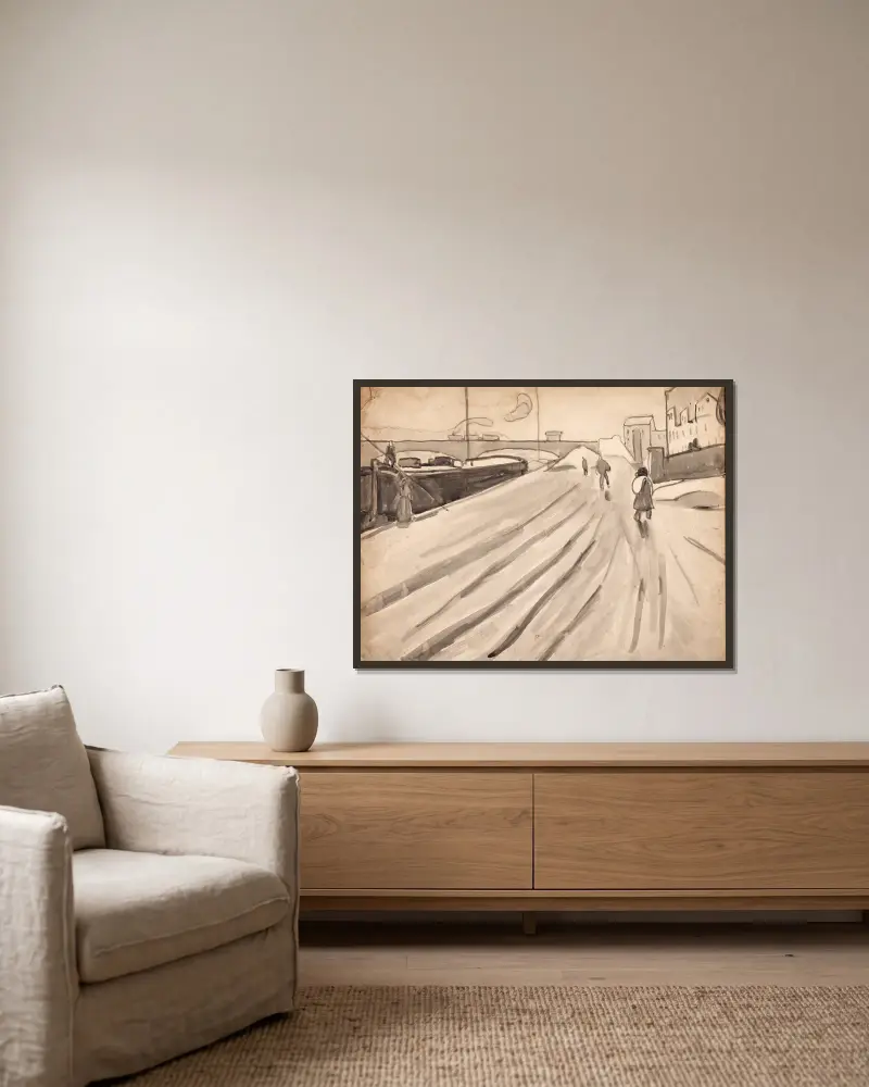 Kai mit Lastkahn oder Eisenbahnbrücke über die Seine von Albert Gleizes gerahmt an einer Wand