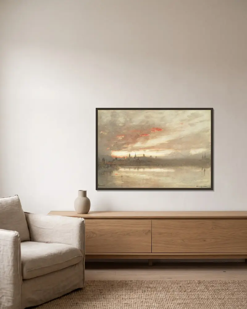 Blick über den Vierwaldstättersee von Albert Goodwin gerahmt an einer Wand