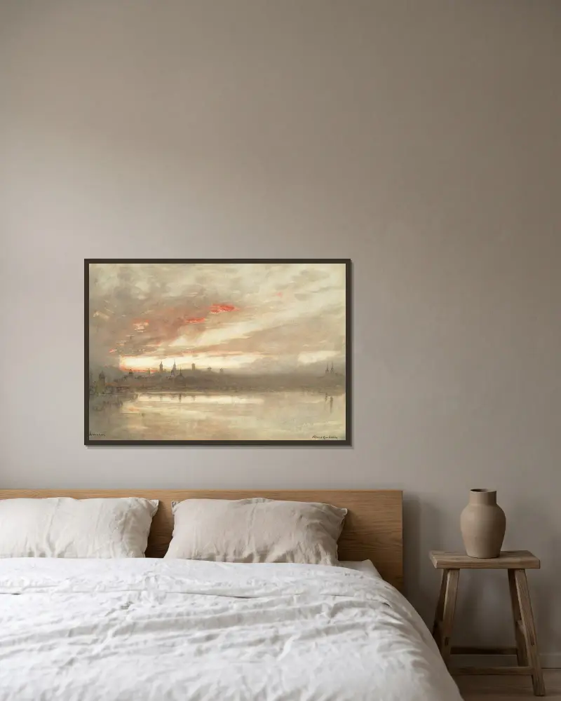 Blick über den Vierwaldstättersee von Albert Goodwin gerahmt an einer Wand