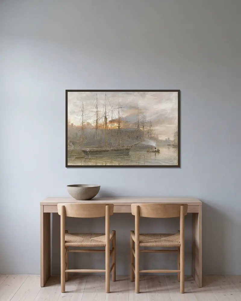 Bristoler Hafen von Albert Goodwin gerahmt an einer Wand