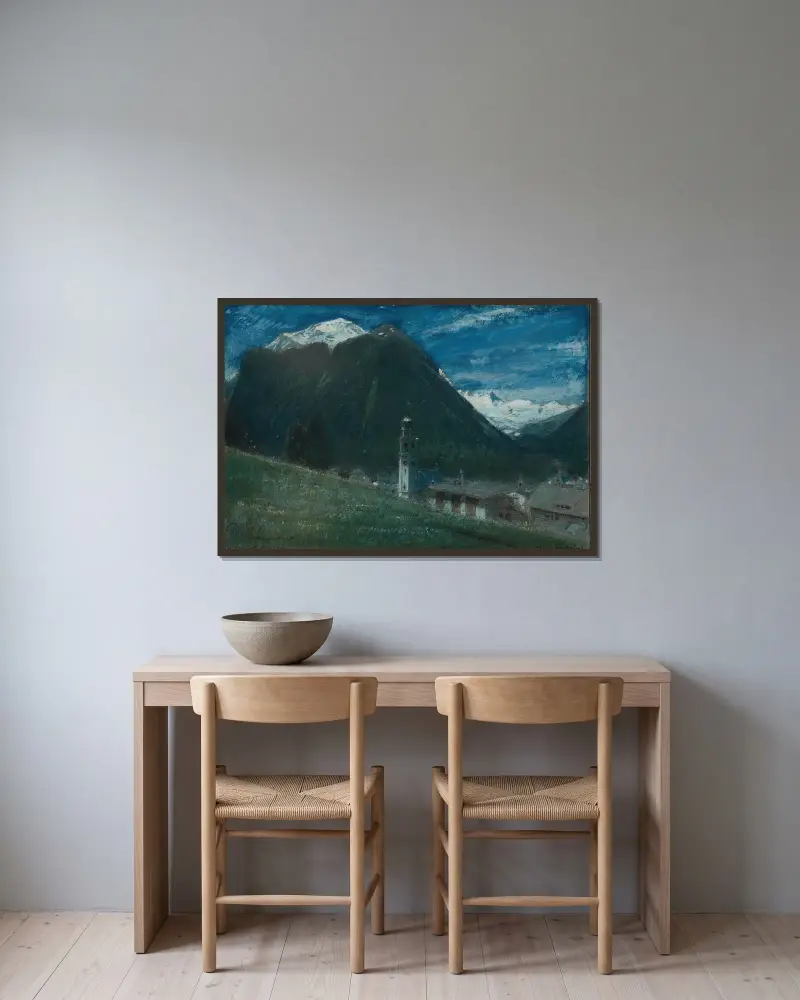 I månsken, Pontresina, Engadin, Schweiz av Albert Goodwin inramad på en vägg