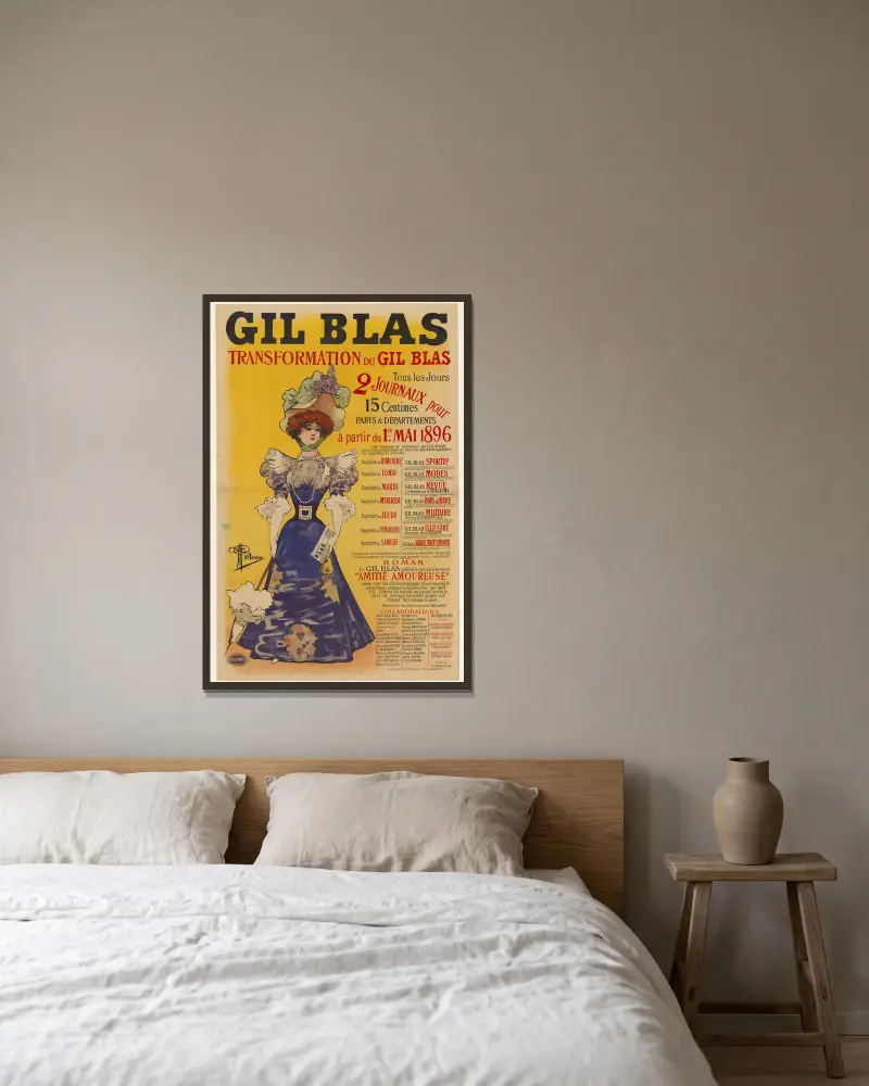 Gil Blas. Transformation du Gil Blas av Albert Guillaume inramad på en vägg