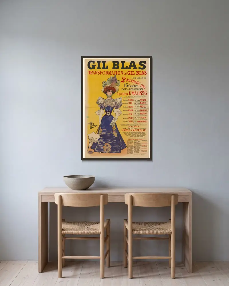 Gil Blas. Transformation du Gil Blas av Albert Guillaume inramad på en vägg