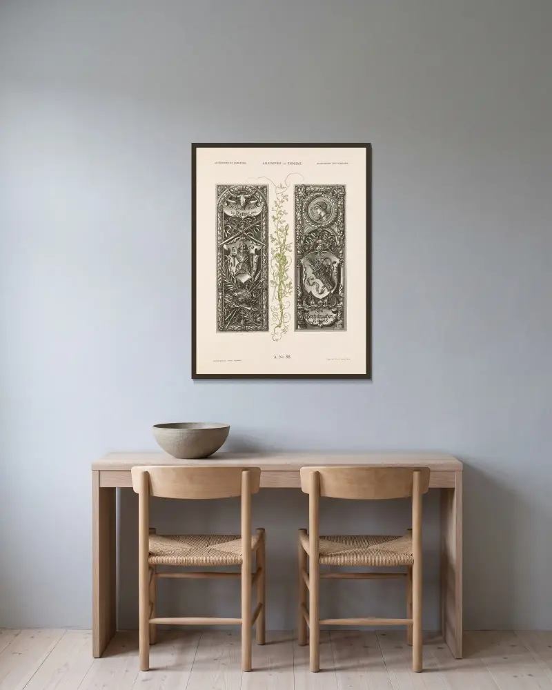 Allegorien und Embleme, Band II, Tafel 098 von Albert Ilg gerahmt an einer Wand