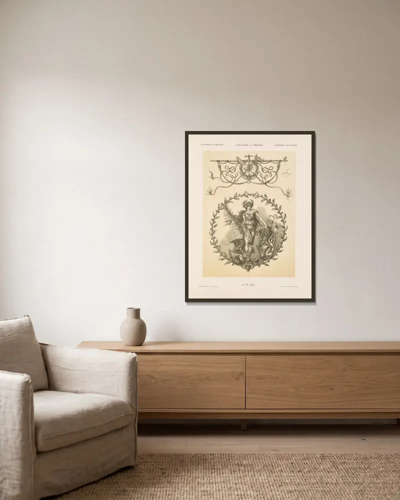 Allegorien und Embleme, Band II, Tafel 100 von Albert Ilg gerahmt an einer Wand