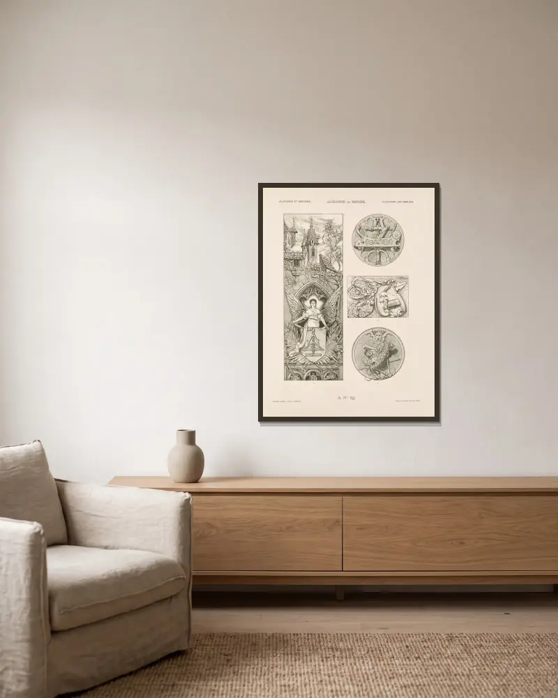 Allegorien und Embleme, Band II, Tafel 103 von Albert Ilg gerahmt an einer Wand