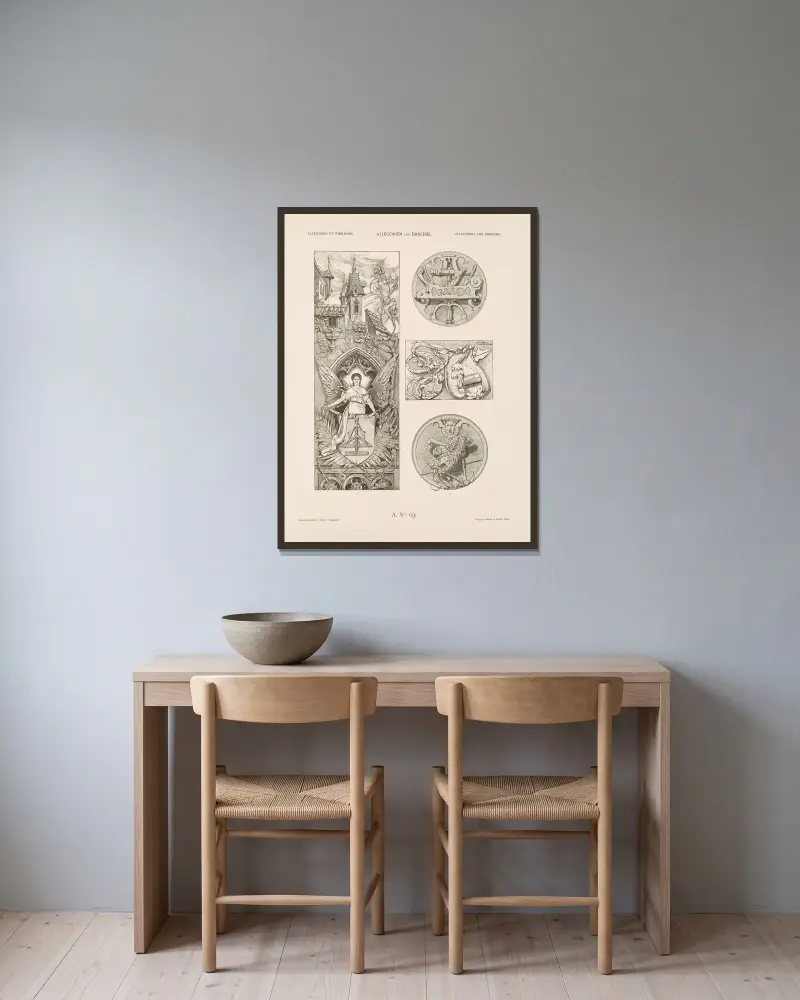 Allegorien und Embleme, Band II, Tafel 103 von Albert Ilg gerahmt an einer Wand