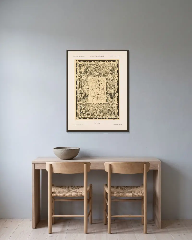 Allegorien und Embleme Vol. II Pl.107 av Albert Ilg inramad på en vägg