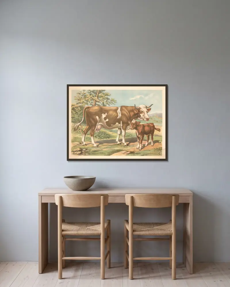 Cow av Albert Kull inramad på en vägg