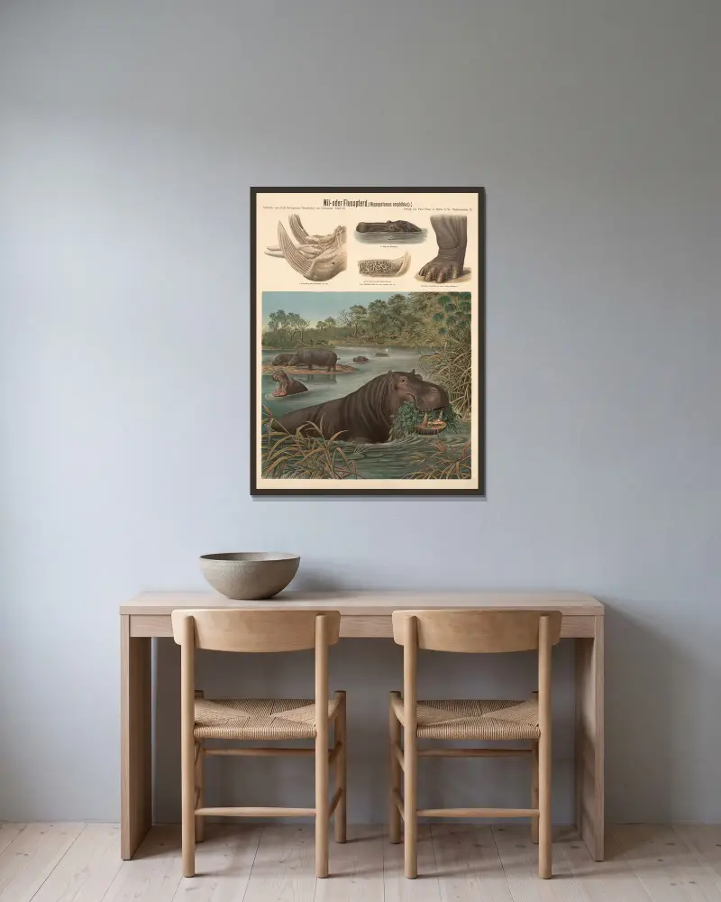 Hippopotamus (Hippopotamus amphibius) von Albert Kull gerahmt an einer Wand