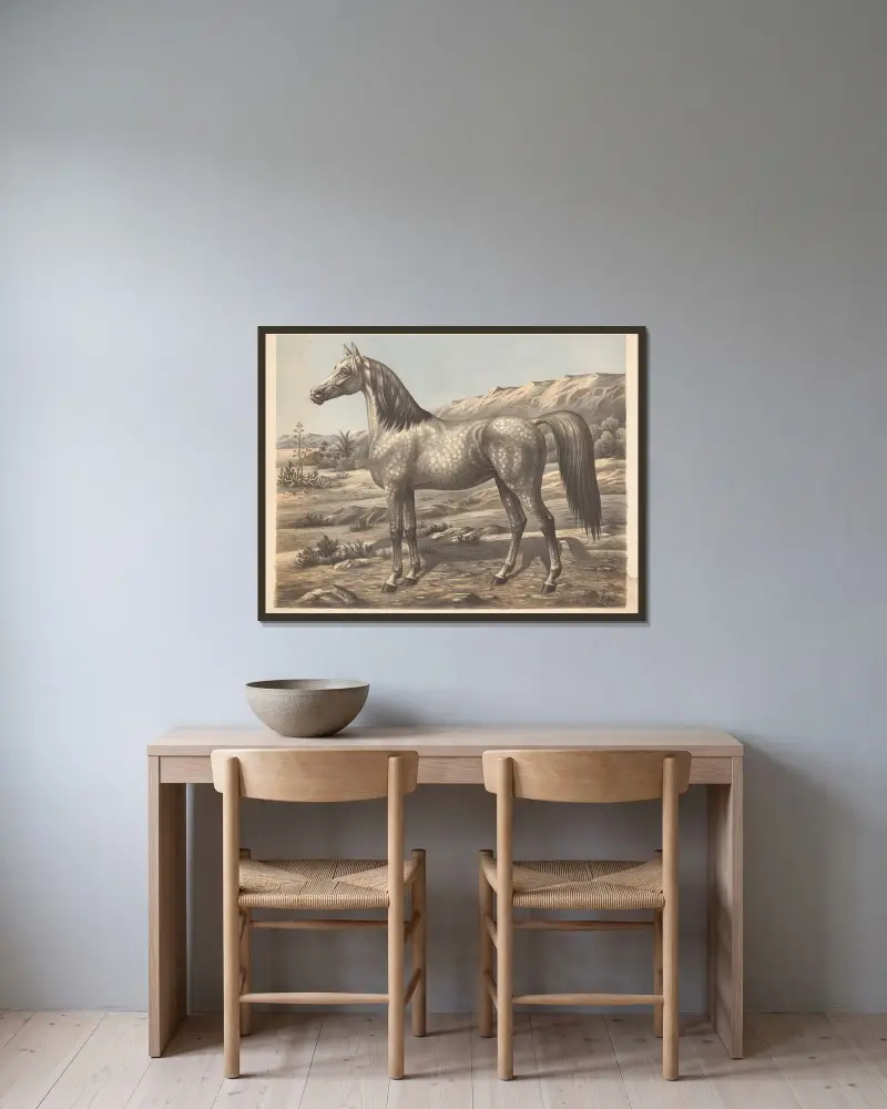 Pferd (arabisch), 1900 von Albert Kull gerahmt an einer Wand