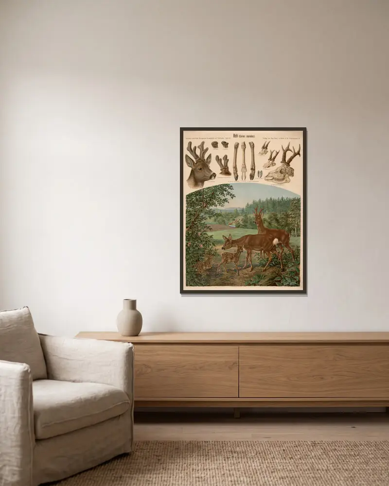 Reh (Cervus capreolus) von Albert Kull gerahmt an einer Wand