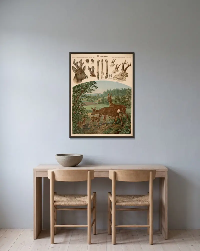 Reh (Cervus capreolus) von Albert Kull gerahmt an einer Wand