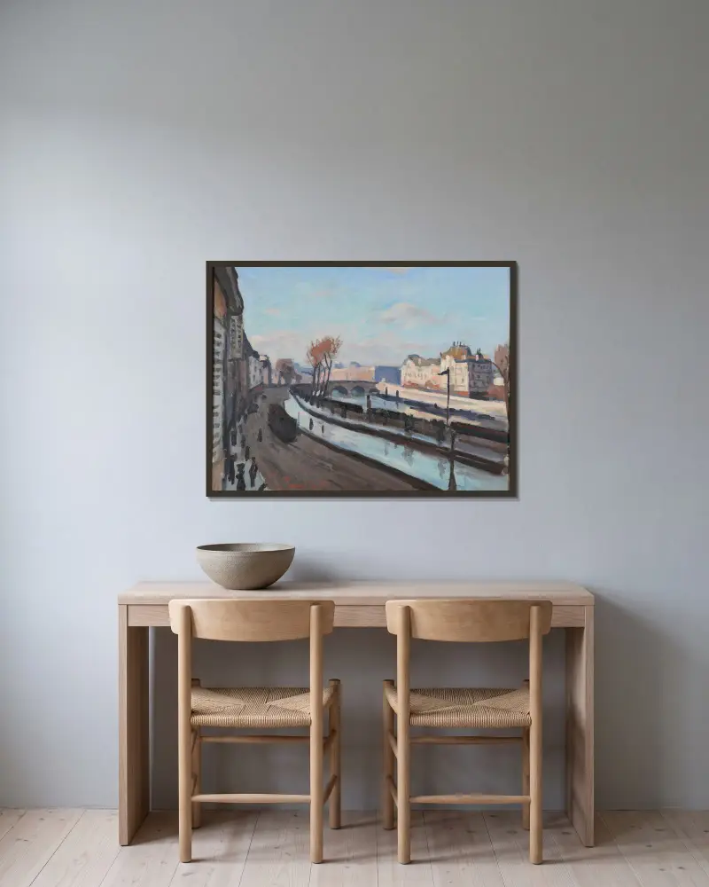 Le quai des Grands Augustins av Albert Marquet inramad på en vägg