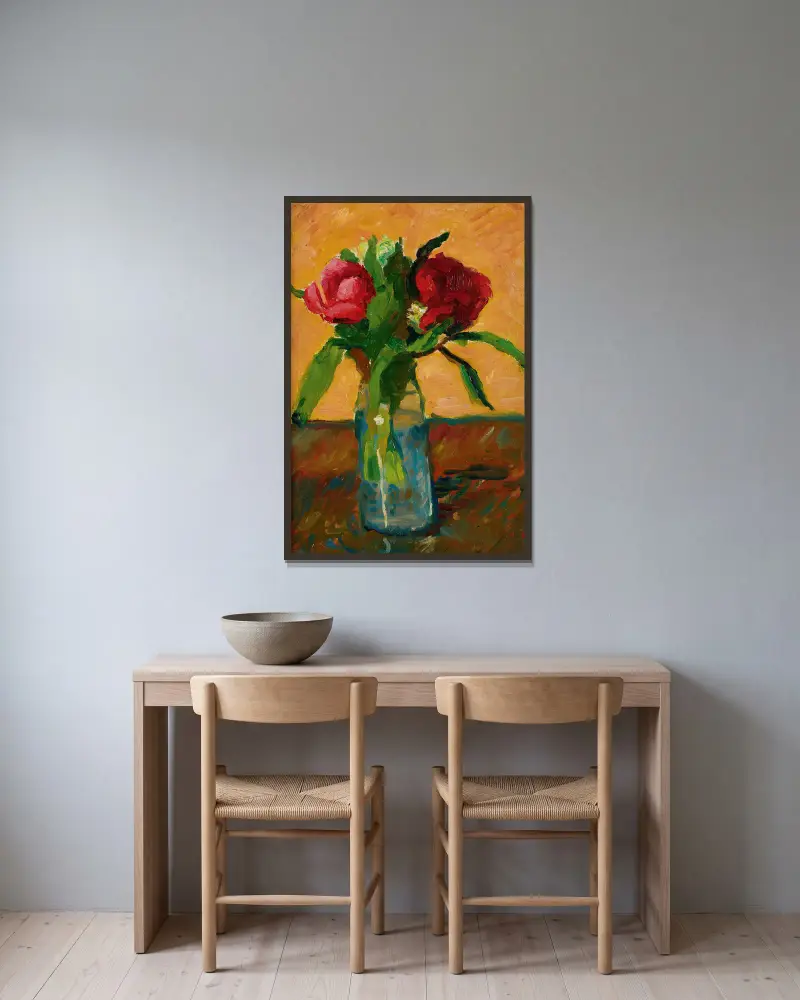Pivoines Dans Un Vase De Verre And Paris, Rue Monge av Albert Marquet inramad på en vägg