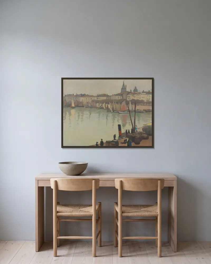 Hamnen i La Rochelle av Albert Marquet inramad på en vägg
