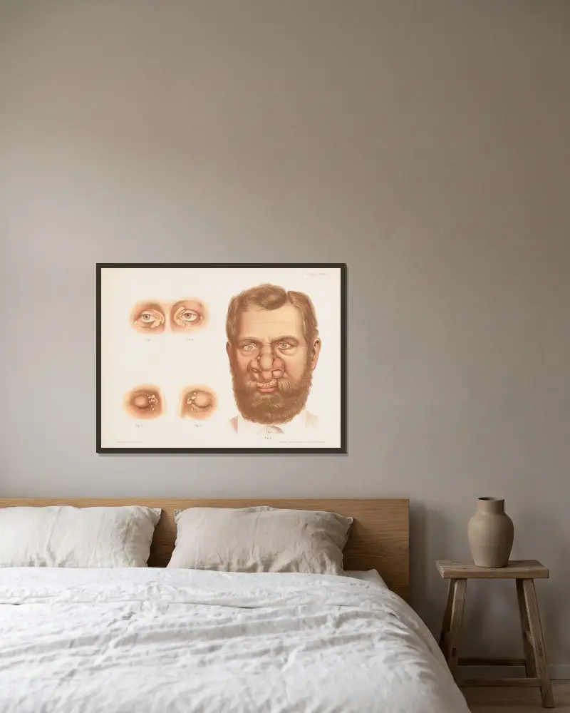 I., II. och III. Xantelasma, IV. Rhinosklerom av Prince Albert Morrow inramad på en vägg