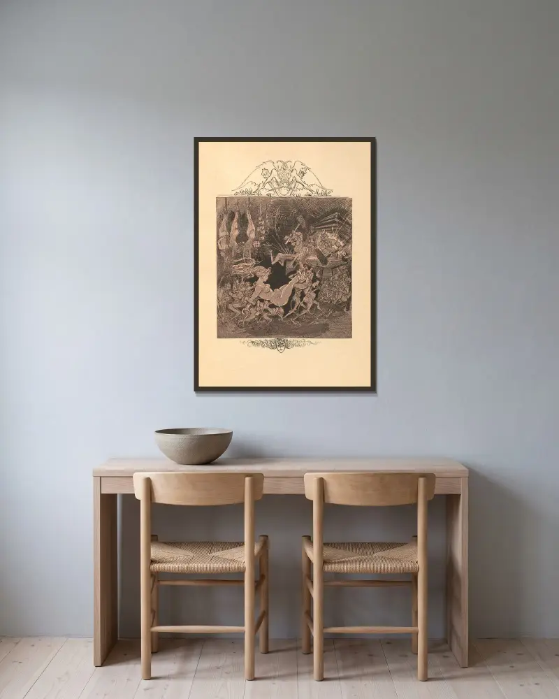 Kurtisanen i underjorden av Albert Robida inramad på en vägg