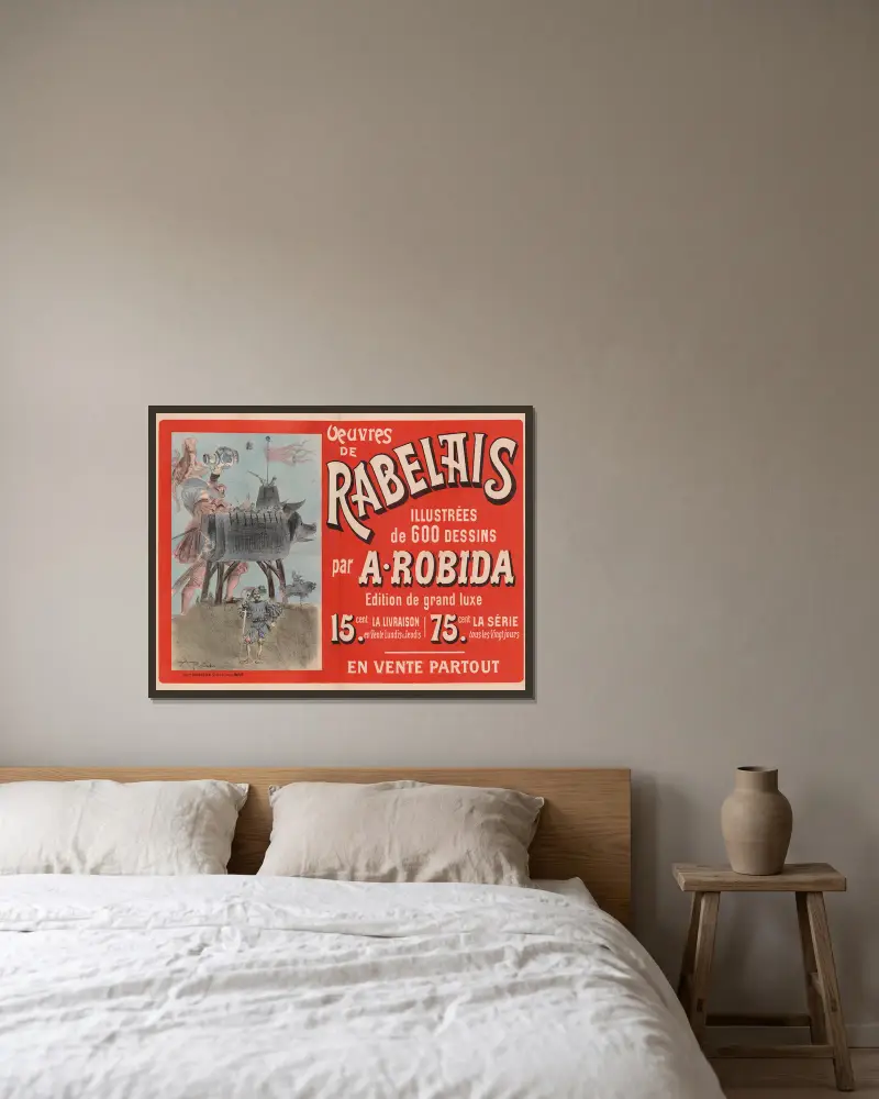 Rabelais verk illustrerade med 600 teckningar av A. Robida av Albert Robida inramad på en vägg