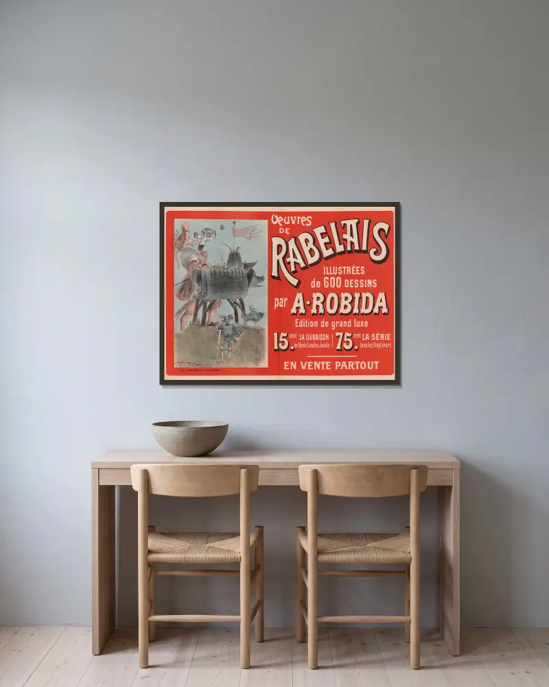 Rabelais verk illustrerade med 600 teckningar av A. Robida av Albert Robida inramad på en vägg