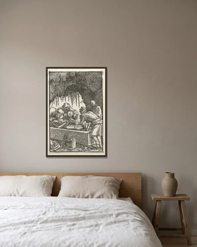 Kristi begravning av Albrecht Altdorfer inramad på en vägg