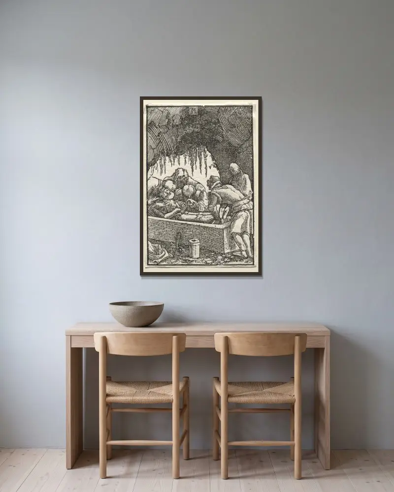 Kristi begravning av Albrecht Altdorfer inramad på en vägg