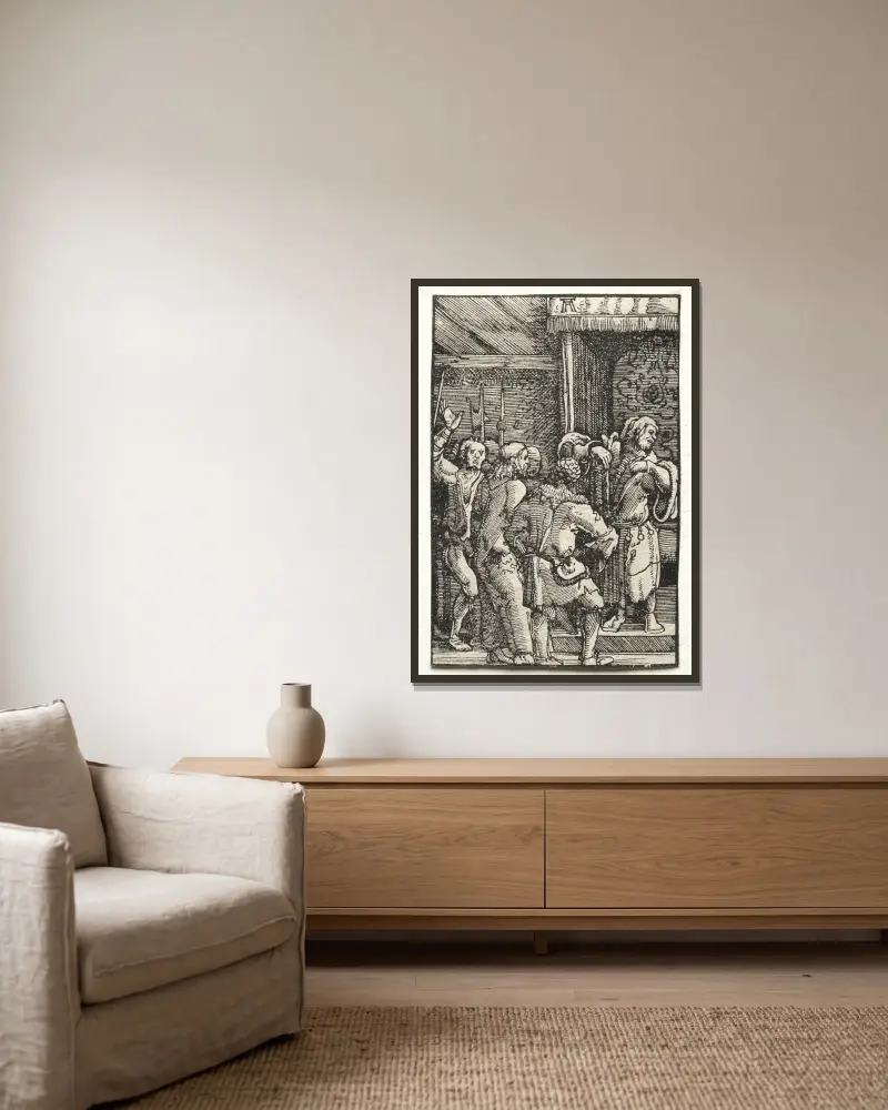 Christus vor Kaiphas von Albrecht Altdorfer gerahmt an einer Wand