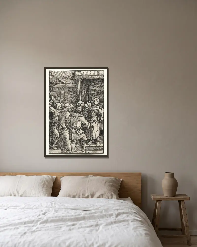 Christus vor Kaiphas von Albrecht Altdorfer gerahmt an einer Wand