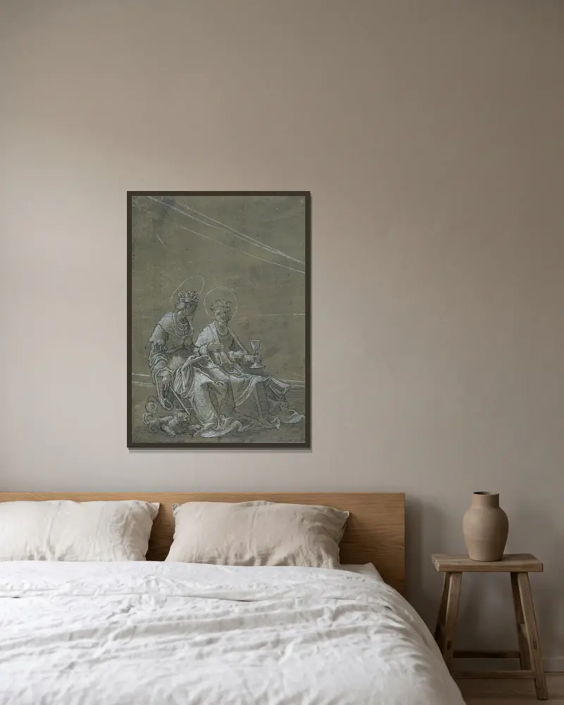 Den heliga Margareta och den heliga Barbara av Albrecht Altdorfer inramad på en vägg