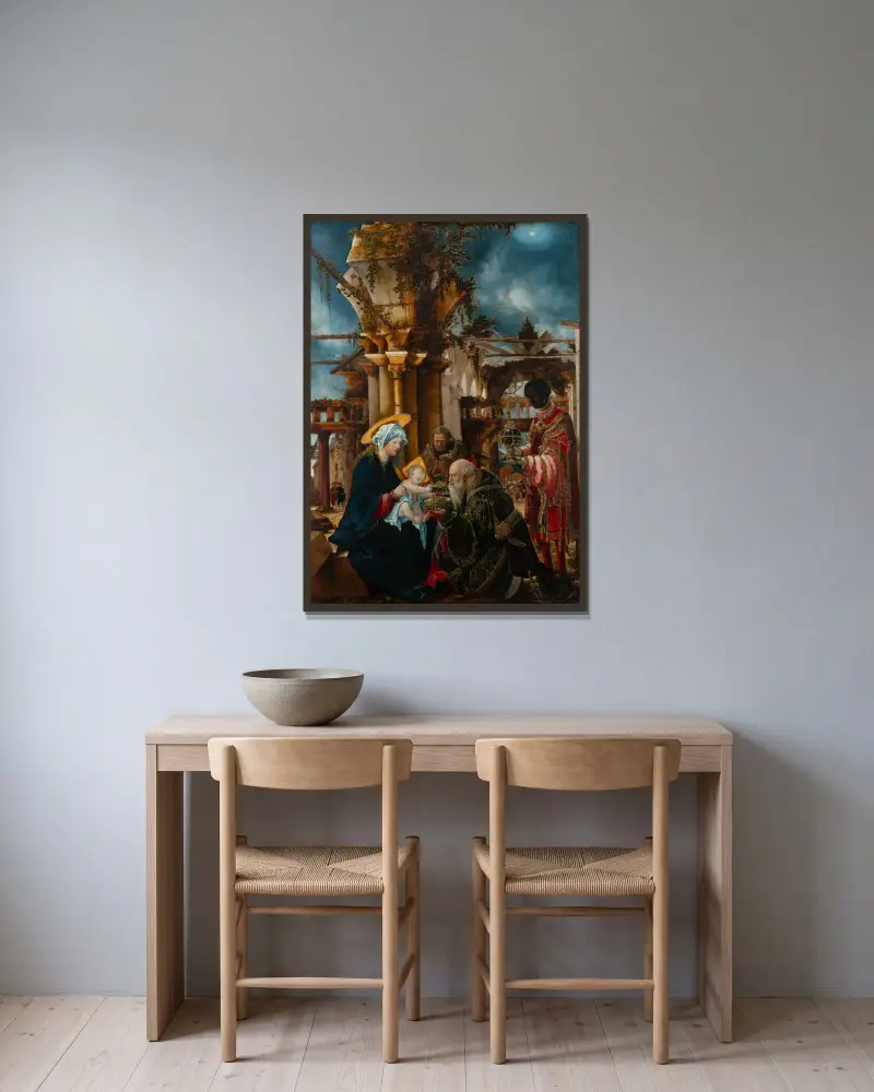 Konungarnas tillbedjan av Albrecht Altdorfer inramad på en vägg