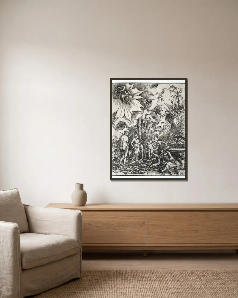 Das Parisurteil von Albrecht Altdorfer gerahmt an einer Wand