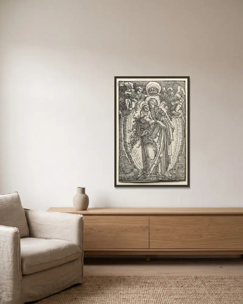 Jungfrun som himladrottning av Albrecht Altdorfer inramad på en vägg