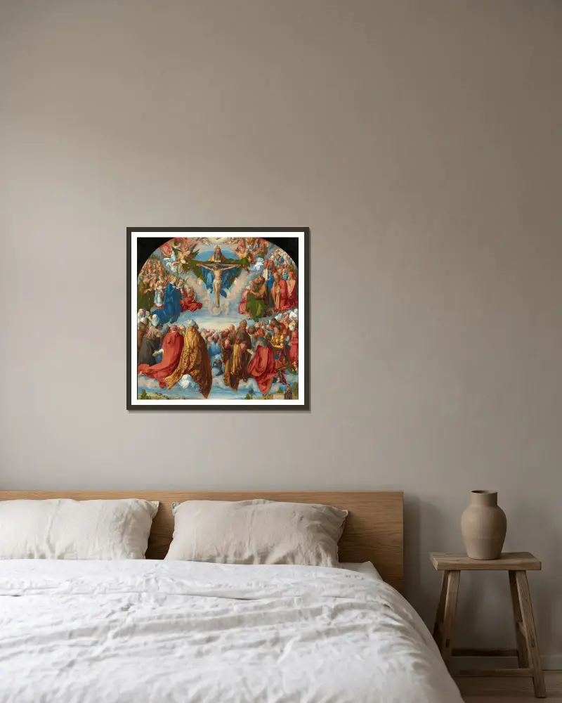 Anbetung der Heiligen Dreifaltigkeit von Albrecht Dürer gerahmt an einer Wand