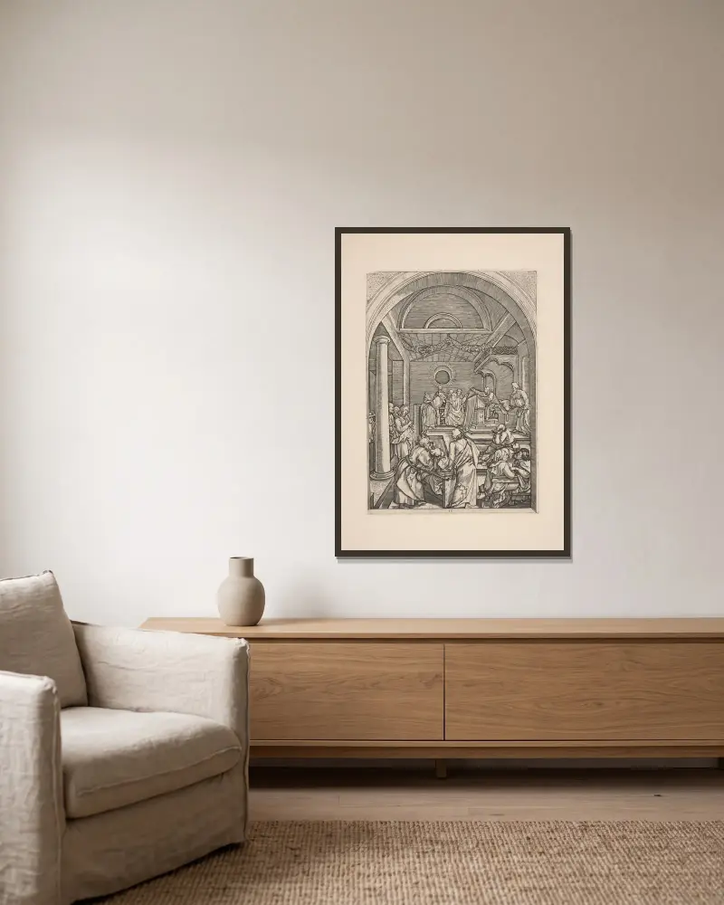 Udivování farizeů, Albrecht Dürer v rámu na stěně