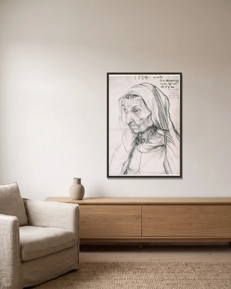 Barbara Dürer, konstnärens mor av Albrecht Dürer inramad på en vägg