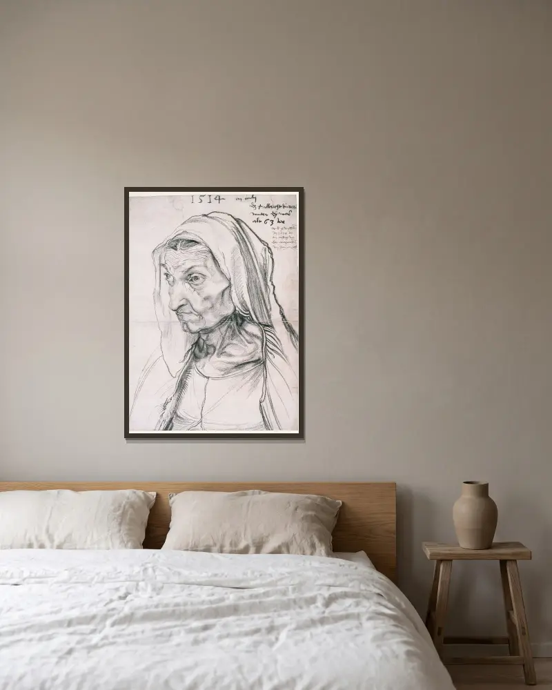 Barbara Dürer, konstnärens mor av Albrecht Dürer inramad på en vägg