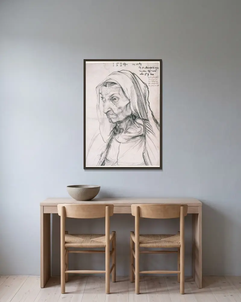 Barbara Dürer, konstnärens mor av Albrecht Dürer inramad på en vägg