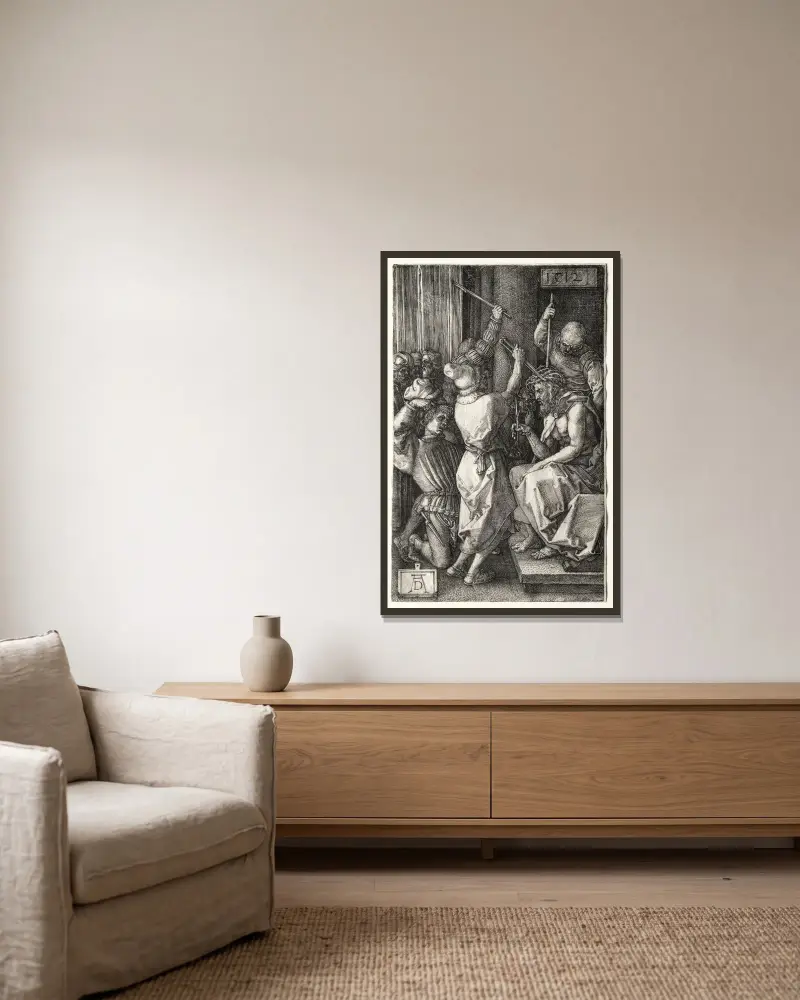Christus mit der Dornenkrone von Albrecht Dürer gerahmt an einer Wand