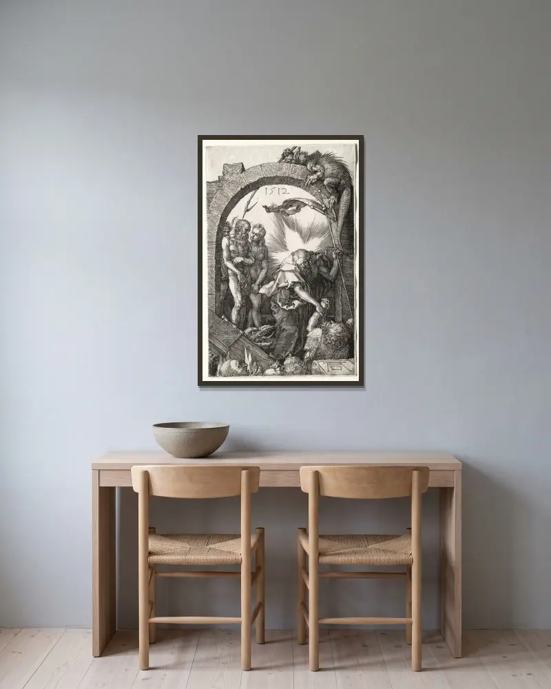 Christ in Limbo av Albrecht Dürer inramad på en vägg