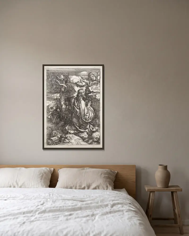 Kristus på Oljeberget, 1515 av Albrecht Dürer inramad på en vägg